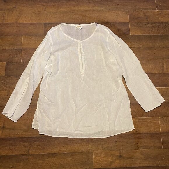 TALBOTS 100% Irish Linen Top Womens Button Up Ivory 3/4 Sleeve Shirt Washable - Picture 1 of 4